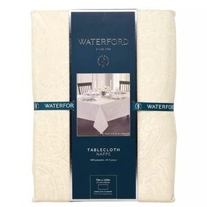 WATERFORD 70 x 126 Christmas Holiday Cream White Paisley Designer Tablecloth NEW